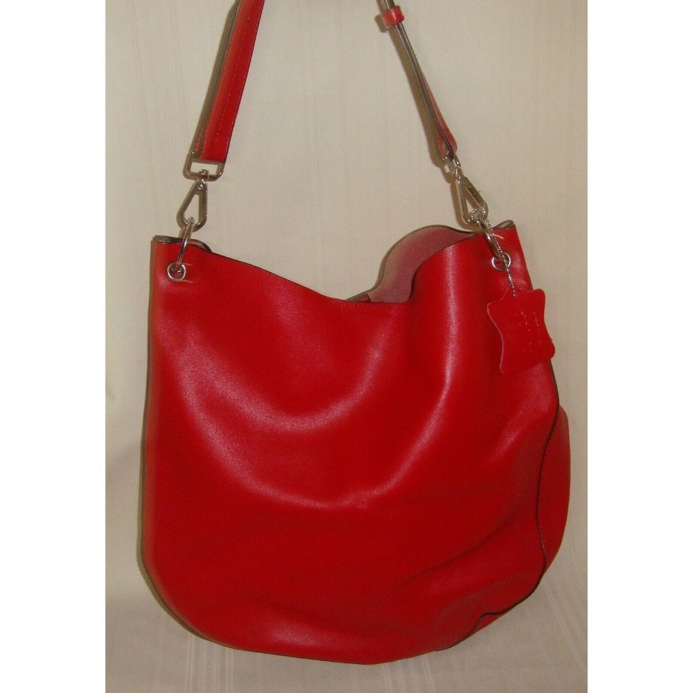 Co Lab COLAB Red Leather Large Shoulder Bag Handbag Tote